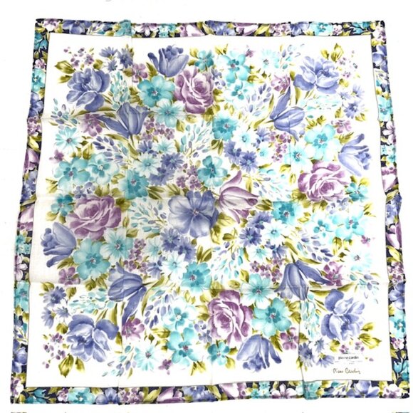 New Pierre Cardin  MiniScarf/Handkerchief Cotton 18" , White Purple Floral (82) - Picture 5 of 5